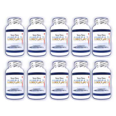 10 small bottles of 120 capsules of terra nova seal oil